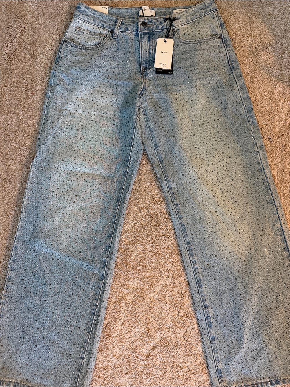 Women’s Light Blue Denim Jeans with Subtle Stud Detailing